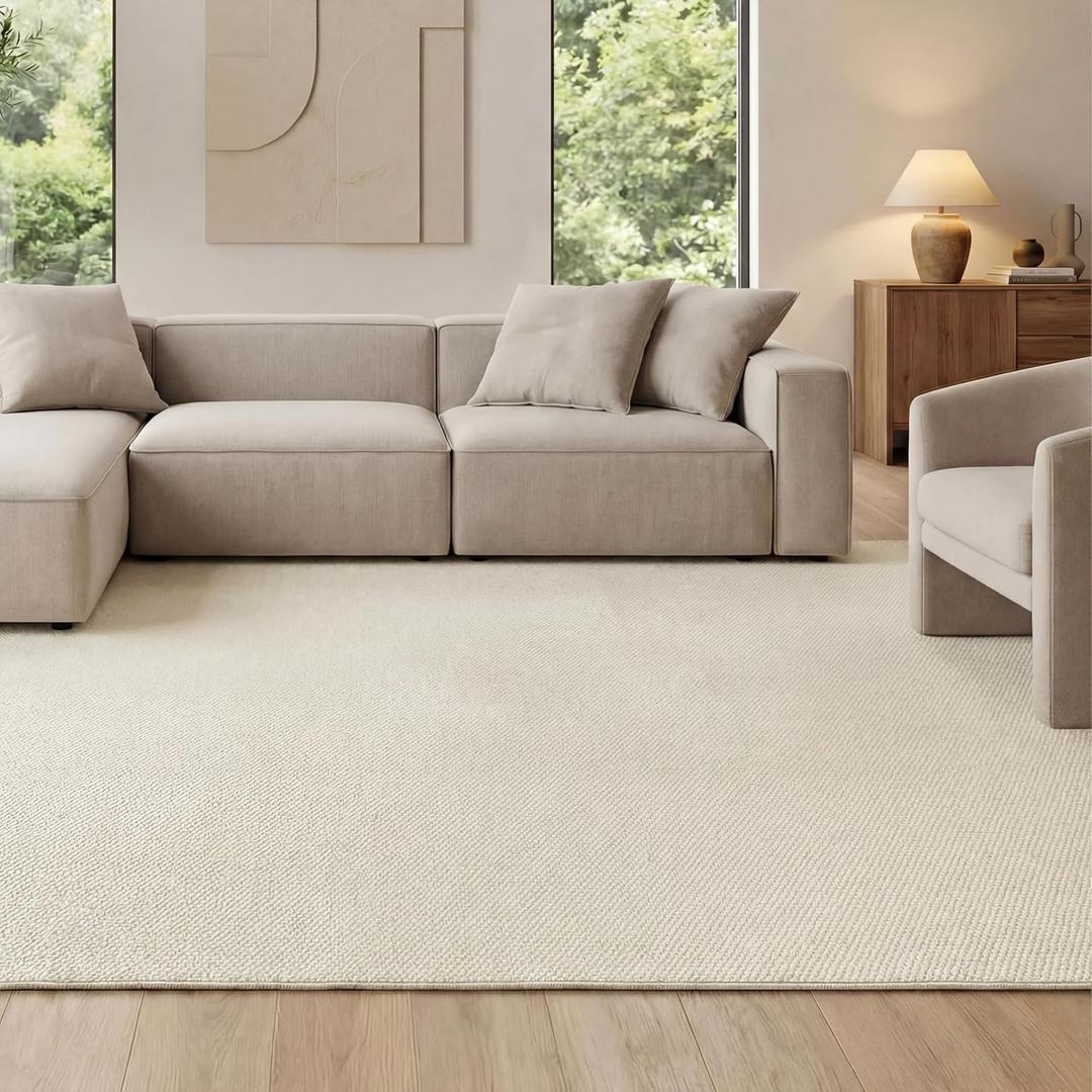 Bedsure 9x12 Faux Wool Area Rugs for Living Room, Machine Washable Carpet, Non-Slip Backing, Pet Friendly Throw Rug for Bedroom Dining Room, Cream