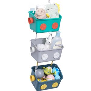 Bath Toy Storage Organizer Basket, 3 Layers Colorful Robot Modeling Wall Mounted Kids Hanging Shower Caddy with Hooks for Shampoo