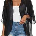 Women's Floral Print Puff Sleeve Kimono Cardigan Loose Cover Up Casual Blouse Tops, M