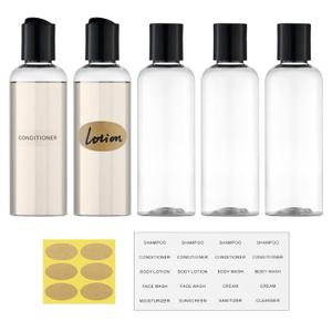 Travel Bottles for Toiletries 3.4 oz TSA Approved - 5 Pack Leak Proof Travel Size Containers, Clear Squeezable Plastic Bottles with Labels for Shampoo Lotion, Flight Cruise Gym Essentials