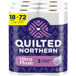 Quilted Northern Ultra Plush Toilet Paper, 18 Mega Rolls = 72 Regular Rolls, 3X Thicker*, 3 Ply Soft Toilet Tissue