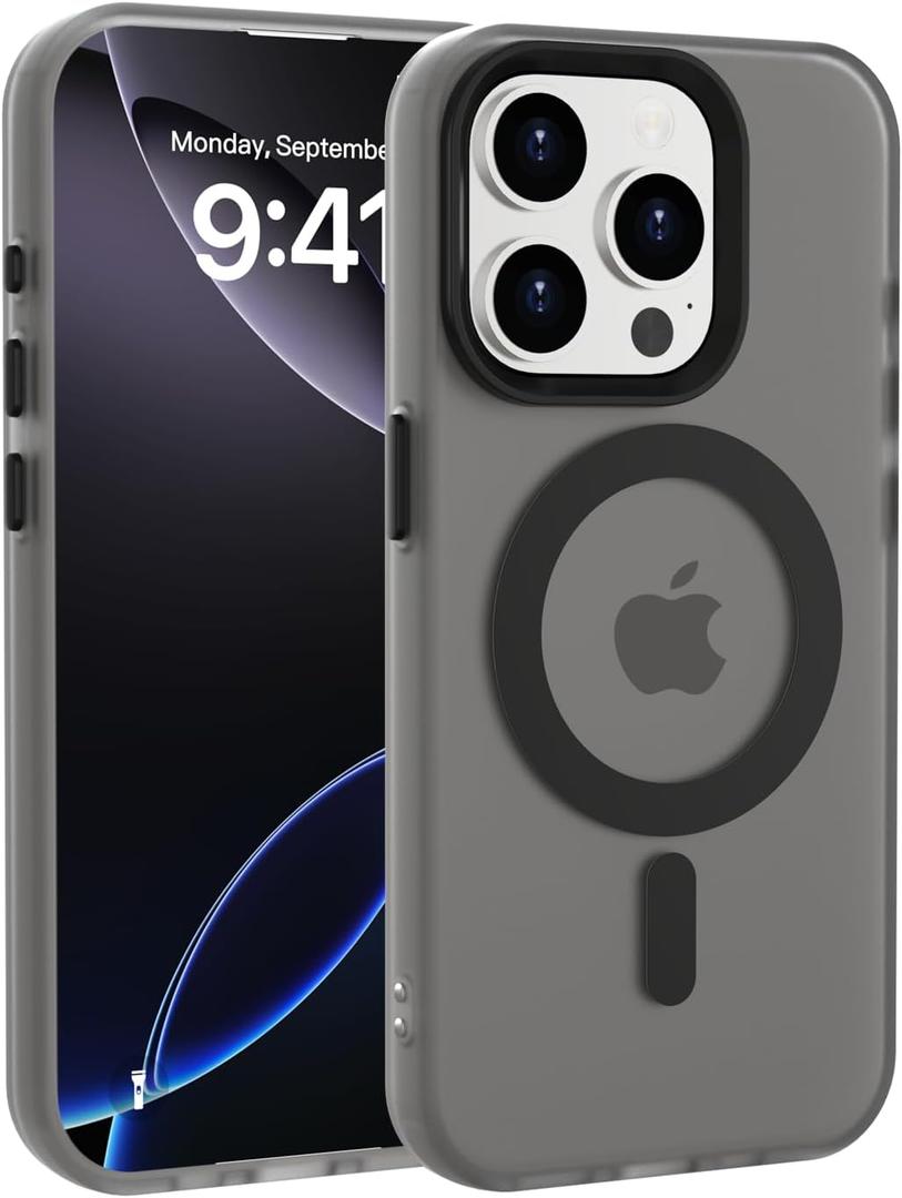 aoub for iPhone 15 Pro Case, Compatible with MagSafe, Rugged Sturdy Shockproof Protection Bumper, Magnetic Phone Case for iPhone 15 Pro, Classic Hybrid Clear Case, Black