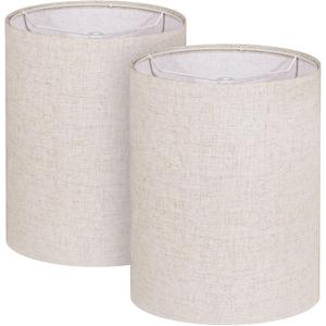 Tall Lamp Shades Set of 2, 10" Top X 10" Bottom X 13" High Large Drum Lampshades for Table Lamps Floor Lamp, Beige Line Fabric Lamp Shades, Easy Assembly Replacement Lampshades