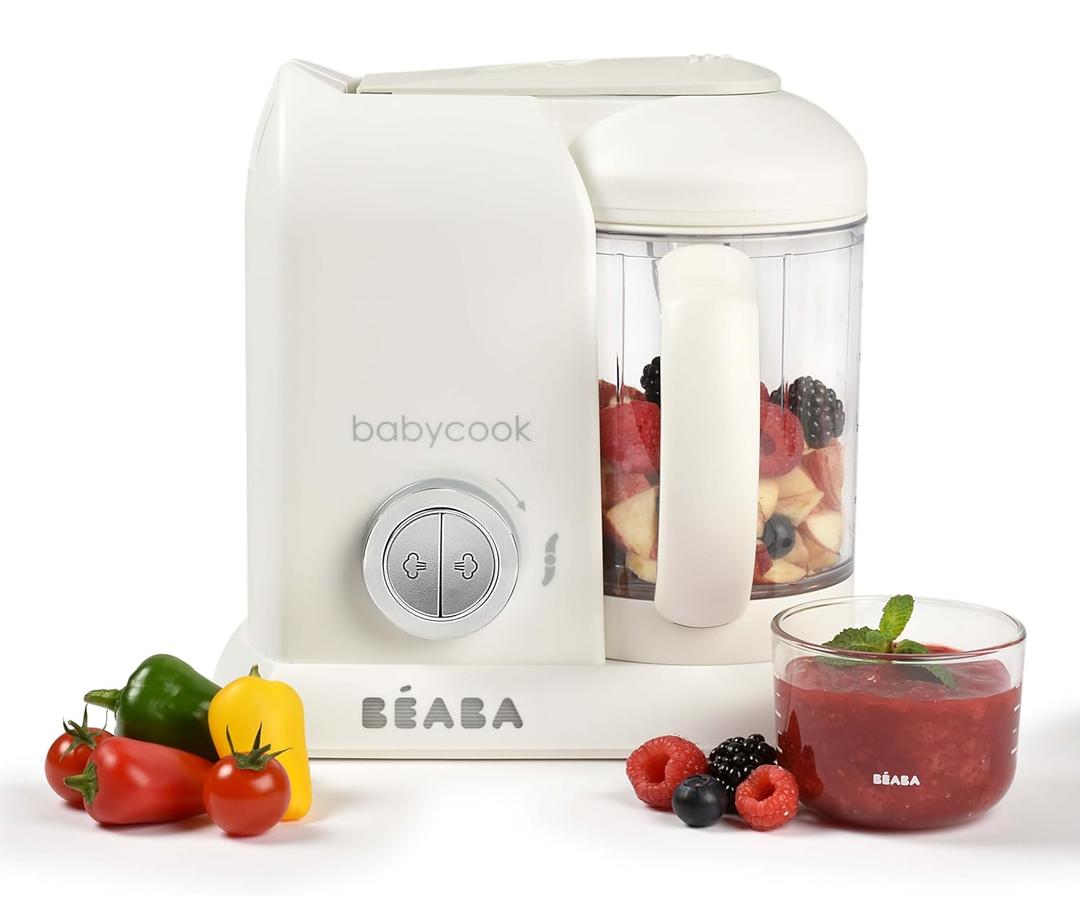 BEABA Babycook Solo 4 in 1 Baby Food Maker, Puree Steamer and Blender for Purees, Grinder with Auto Steam Cooking, Lrg Capacity 1,100 mL/ 37 oz, 27 Servings in 20 Mins, (White)
