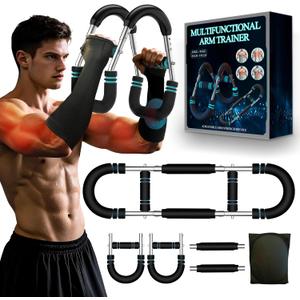 Twister Arm Trainer  6 Adjustable Resistance Levels (60-110 lbs), Stainless Steel, Ergonomic Arm & Chest Workout Equipment for Men & Women, Portable Home Gym with 2 Arm Sleeves