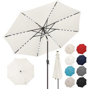 FLAME&SHADE Solar Patio Umbrella with a Centre Light, 9 FT Ivory | 40 LED Lights, UV Protection, Waterproof, Porch Deck Outdoor Umbrella for Pool, Backyard, Garden, Provides Evening Lighting