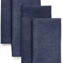 Solino Home Cloth Napkins Set of 4-100% Pure Linen Chambray Navy Dinner Napkins 20 x 20 Inch for 4th of July, Father's Day, Summer - Athena, Handcrafted and Machine Washable