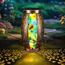 2PC Solar Lantern Outdoor Waterproof Glass & Metal Garden Decor Gifts for Women Mom Grandma Large Hanging Solar Light Tabletop Lamp for Yard, Patio, Porch (Butterfly)