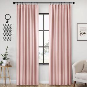 ANRODUO Rod Pocket and Back Tab Pleated Blackout Curtains with Hooks, Rings, Light Pink Curtains 90 Inches Long 2 Panels, Thermal Insulated Room Darkening Living Room Bedroom Curtain, 42x90 Inches