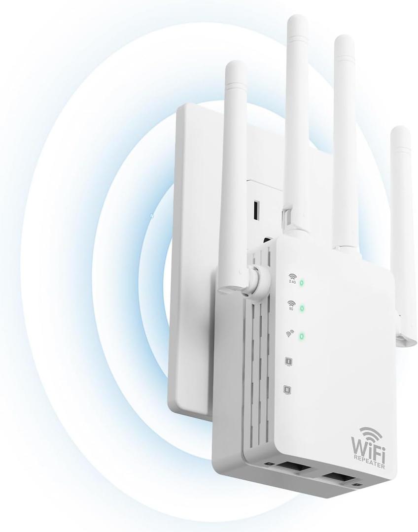 WiFi ExtenderWiFi Extenders Signal Booster - WiFi Repeater with 12880 Sq.ft Coverage 105 Deviceswith 1200Mbps Dual - Band 2.4G&5G1-Tap SetupSupports Ethernet Port,Faster Speed