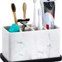 ZCCZ Marble Look Toothbrush Holder for Bathroom Countertop Organizer, Holds Toothpaste, Dental Floss, Razor, Comb, Makeup Brushes, and More, Stylish Bathroom Accessory for Tooth Brushing Essentials (1. White Marble)