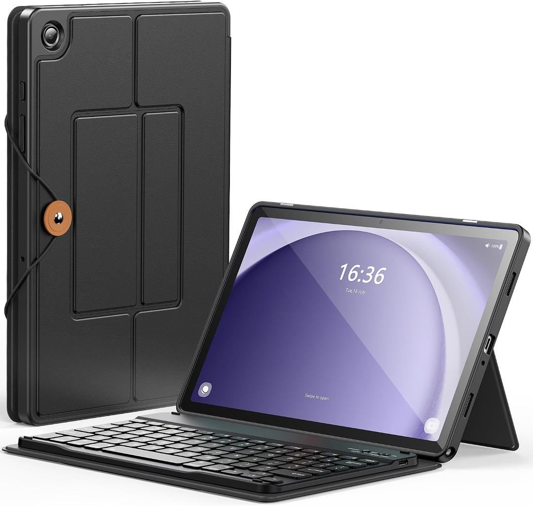 INFILAND Keyboard Case for Galaxy Tab A9+/A9 Plus, Slim and Portable Detachable Folder-Style Wireless Keyboard Cover with Anti-Loss Keycaps for Tab A9+ 11 inch 2023, Black