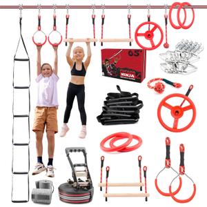 Fofana Ninja Warrior Obstacle Course for Kids 32-Piece Backyard Playset, 9 Fun Training Obstacles, 65 Ft Slackline Kit Accessories - Outside Line Ninja Kids Toys, Outdoor Play Equipment, Jungle Gym Fofana Ninja Warrior Obstacle Course for Kids 32-Piece Backyard Playset, 9 Fun Training Obstacles, 65 Ft Slackline Kit Accessories - Outside Line Ninja Kids Toys, Outdoor Play Equipment, Jungle Gym