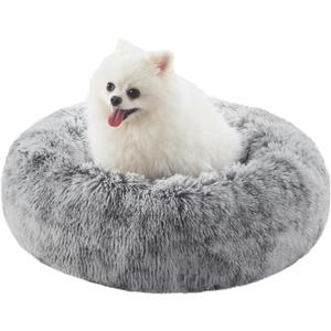 23 inches Donut Dog Bed for Small Dogs - Calming Washable Round Puppy Bed with Removable Cover, Fluffy Plush Pet Bed for Cats & Dogs, Fits up to 25 lbs Pets (Dark Grey,Small)