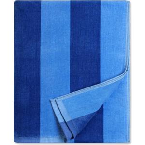 cabanana Large Beach Towel Oversized - Cotton Velour 35 x 70 Inch Blue Striped Terry Pool Towel, Cabana Soft Swimming Towel for Adults Women Men (Blue)