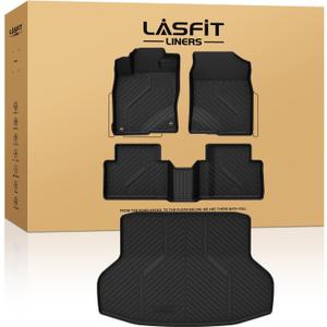 LASFIT Floor Mats & Trunk Mat for Honda Civic Sedan 2016-2021, All Weather TPE Custom Fit Floor Liners for 2016 2017 2018 2019 2020 2021, 1st & 2nd Row & Cargo Mat, Black (Not for Hatchback/Coupe)