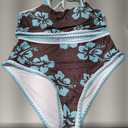 Herseas Women's Bikini Sets Floral Print Whip Stitch 2 Piece Swimsuits High Waisted Scoop Bathing Suits XL