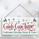 2 x Funny Christmas Wooden Hanging Decor, Candy Cane Lane Traditional Christmas Sweets and Treats, Xmas Candy Shop Door Hanger with Rope Hanging Decoration 6 X 12 Inches