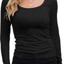 GEMBERA Womens Long Sleeve Scoop Neck Ribbed Knit Tops Casual Slim Fitted Basic Shirts (Medium, Black)
