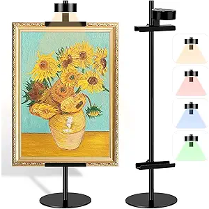 Adjustable Desktop Photo Picture Frame Holder Stand with Magnetic Wall Painting Light - Metal Vertical Stand with 4 Color Temperature, Display Stand for Picture Frames, Artwork, Canvas