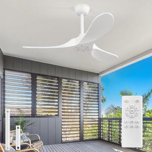 42'' Outdoor Ceiling Fan without Light,3 Solid Wood Damp Rated Ceiling Fan with Large Airflow,White Fan for Living Room,Bedroom,Gazebo,Porch.