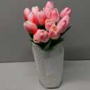 Pink Tulips Artificial Flowers with Vase, 15 Pcs Faux Tulip Stems in Vase, Real Feel PU Flowers Arrangement Suitable for Kitchen Living Office Spring Decor, Centerpiece Table Decorations
