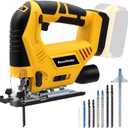 Cordless JigSaw Compatible with Dewalt 20V MAX Battery, 6 Variable Speed, 4 Orbital Settings, Bevel Angle (0-45), LED Light, Brushless Jig saw for Straight/Curve/Bevel/Circle Cutting (Tool Only)