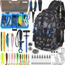 PLUSINNO Fishing Backpack with Tackle Boxes, Waterproof Fishing Sling Tackle Bag for Fishing Gear with Rod Holder, Fishing Gifts for Men with Fishing Lures, Fishing Pliers, Fish Lip Gripper.