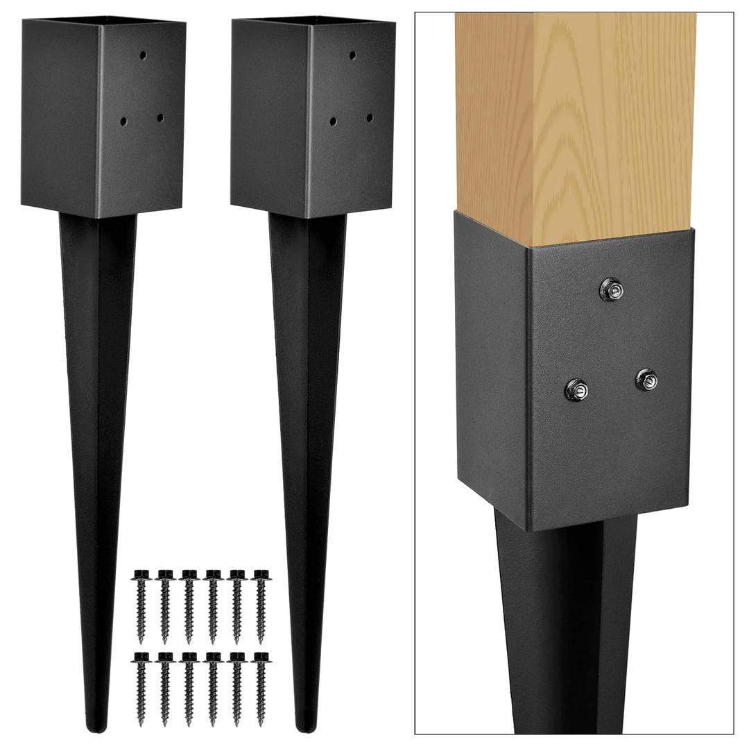 Heavy Duty Metal Fence Post Anchor Ground Spike 31.5''x4''x4'' for Fence, Mailbox, Bird Feeder, Decking, Banner, ... with The Black Powder Coating Cover on The Surface (Set 2)