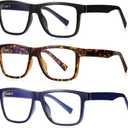 bullabulling 3 Pack Square Reading Glasses Blue Light Blocking Women Men Lightweight Compact Readers Computer Eyeglasses (Black/Leopard/Blue)