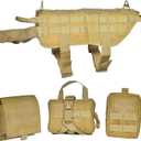 Tactical Dog Harness, Dog Training Vest Harness with Mesh Padding and Two Handles, 1000D Nylon Molle Vest Military Working Dog Molle Vest with Detachable Pouches for Medium Large Dogs (Brown)