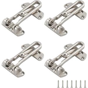 WellMade Swing Bar Door Lock Latch 4 Pack,Door Security Latch for Kids Safety and Home Security, Reinforcement Door Latch Guard Clasp, Satin Nickel