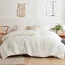 Nanko Duvet Cover White Twin Size, 2pc Boho Tufted Microfiber Bedding Comforter Cover Set for All Season, Aesthetic Shabby Chic Soft Embroidery Textured Geometric Quilt Cover 68x90 inches