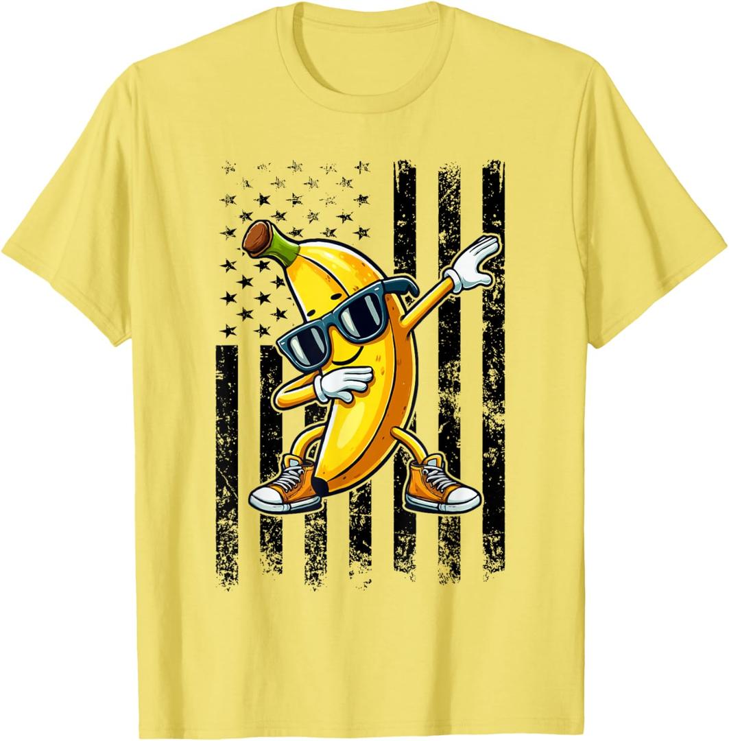 Dabbing Banana Retro American Flag Banana Lover Boys Kids T-Shirt (Yellow)