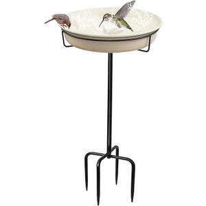 28In Freestanding Birdbaths Bowl Outdoor, Free Standing Garden Bird Bath Bird Feeder Bowl with Metal Stake, Detachable Decoration Spa Birdfeeder for Garden Patio Yard Lawn, 4 Spiky Feet (White)