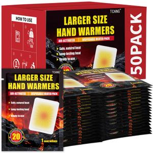 Large Hand Warmers Disposable - Up to 20 Hours of Heat - 50/100 Pack Super Long Lasting Air Activated Warmers, All Natural & Portable for Body, Hands & Toes - Odorless Hot Warmer Heater