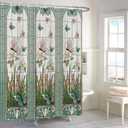Green Garden Shower Curtain, Colorful Butterfly Floral Shower Curtain Set for Bathroom, Modern Design Plant Fabric Bath Curtain with Hooks, 72x72in (45)