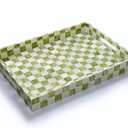 15.8" x 11.8" Decorative Rectangular Tray with Natural Capiz Shells, Checkered Tray with Handles, Serving Tray for Ottoman, Coffee Table, Kitchen Counter Home Decor (Pistachio Green)