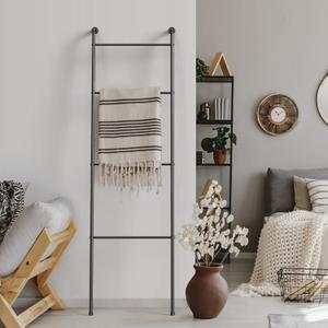 Blanket Ladder Decorative Towel Rack Holder for Bathroom, Wall Leaning Metal Drying Quilt Stand for Living Room Bedroom Farmhouse Home Decor, for Women Mom Mother Her Wife - Black (1 Pack)