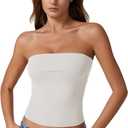 QINSEN Women's Tube Tops Strapless Bandeau Tops Double Lined Slim Fit Summer Going Out Tank Tops (White, XS)