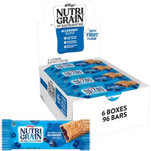 Nutri-Grain Breakfast Bars, Made with 14g Whole Grains, Snack Bars, Blueberry (6 Boxes, 96 Bars)