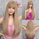 HAIRCUBE Ombre Blonde Wig Long Curly Wig with Bangs Natural Appearance Heat-Resistant Synthetic Wig