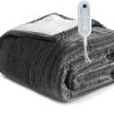 Sheet&Joy Heated Blanket Electric Grey Throw - 50"x60" Heating Blanket Throw 1/2/4/6/8 Hours Auto-Off 8 Heat Level Over-Heat Protection Ribbed Flannel Sherpa Electric ETL Certification