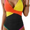 B2prity Women's One Piece Swimsuits Tummy Control Ruched Bathing Suit V Neck Tie Back Swimwear Wrap Swim Suit 2XL