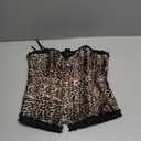 Women's Leopard Print Satin Corset, Lace-Up Shapewear Overbust Bustier Festival Night Out Halloween Tops (Large, Brown)