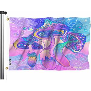 Swono Colorful Mushrooms Flag 3x5 Ft Plant Mushroom Eyes Clouds Floral Circle Flag Outdoor Flag Garden Yard Outdoor Outside Decorative Flag