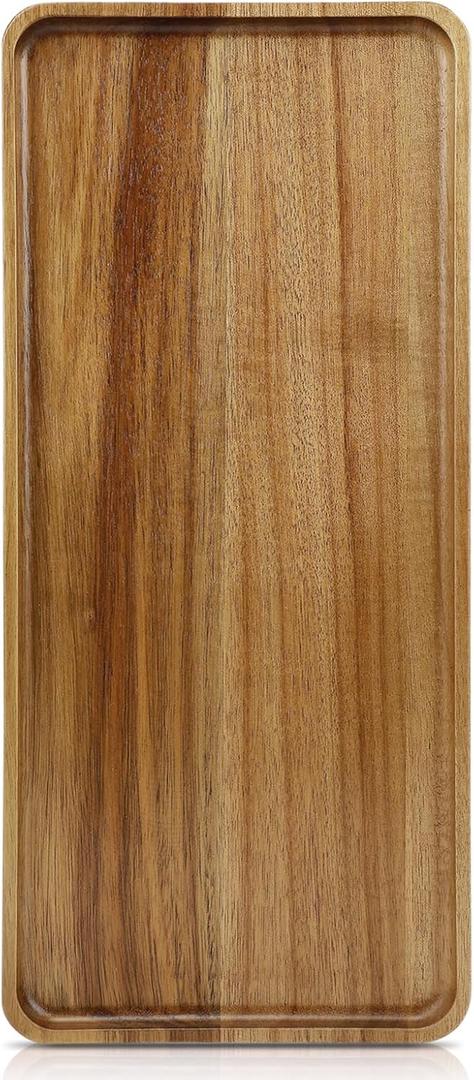 1 pc 15.7" x 7" Large Solid Acacia Wood Serving Tray Rectangular Wooden Serving Platter Natural Wooden Board for Bar Coffee Party