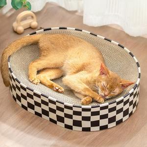 Conlun Cat Scratcher Cardboard,2 in 1 Oval Cat Scratch Pad Bowl for Indoor Kitty Grinding Claw,Round Kittens Scratching Board Corrugated Lounge Pet Beds&Furniture Protector for Couch&Carpets&Sofas
