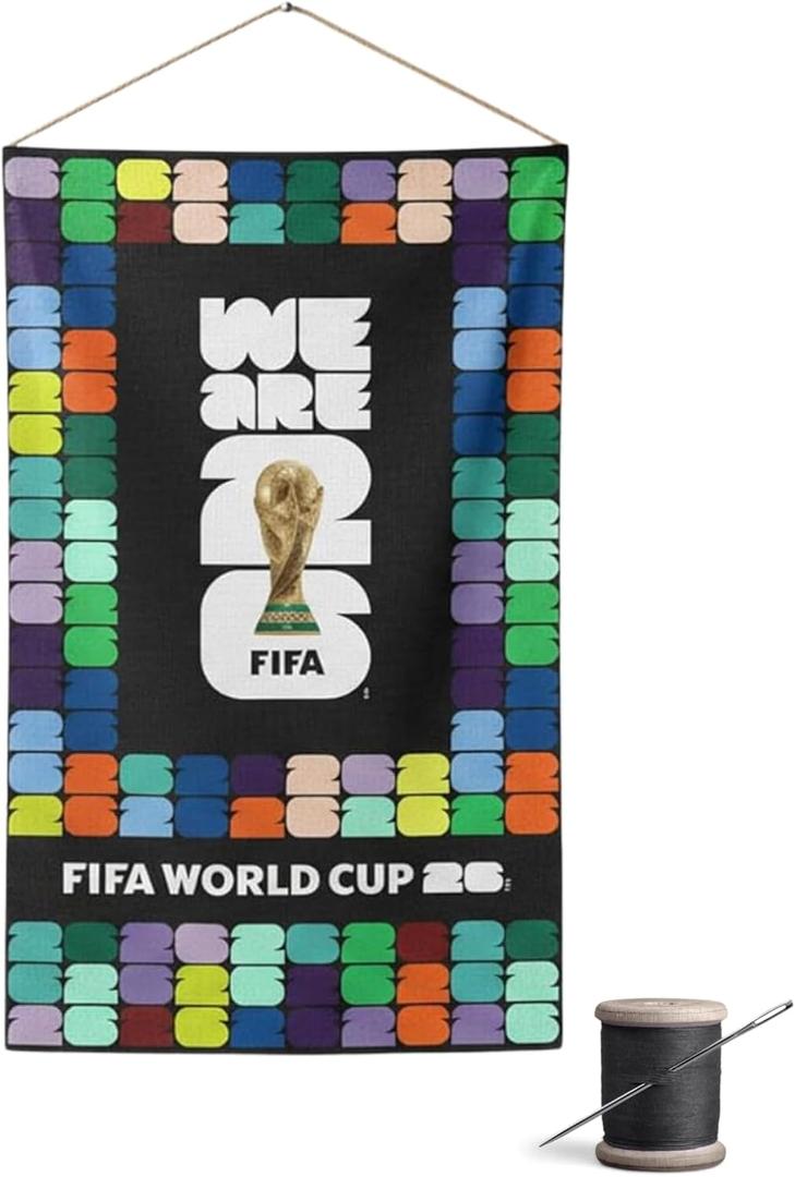 FIFA World Cup DIY Fabric Wall Hanging Kit – Soccer Fan Sewing Craft Project – Includes 28" x 43" Fabric Panel, Backing, Binding & Instructions – Create a 27" x 40" Handmade Wall Art Décor