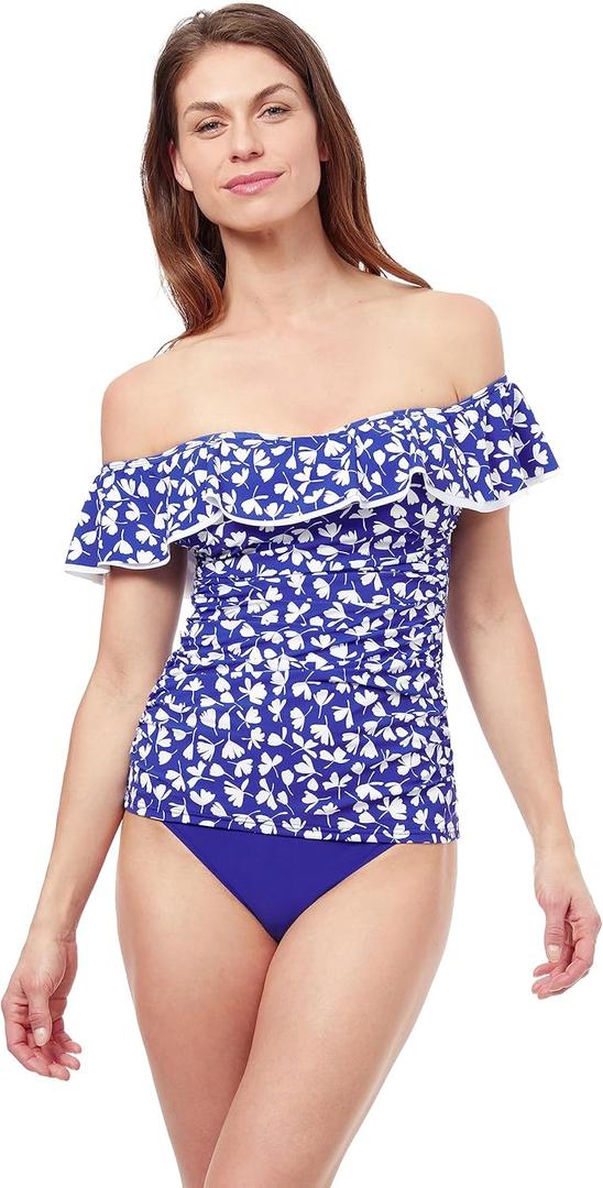 Profile by Gottex Women's Standard Summer Time Off Shoulder Tankini (14, Indigo/White)